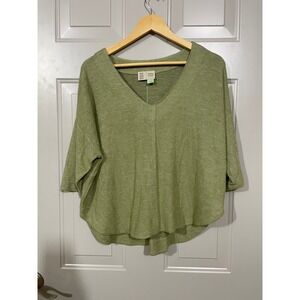 Saturday Sunday Anthropologie Top Womens XS Green Excellent V-Neck Oversized